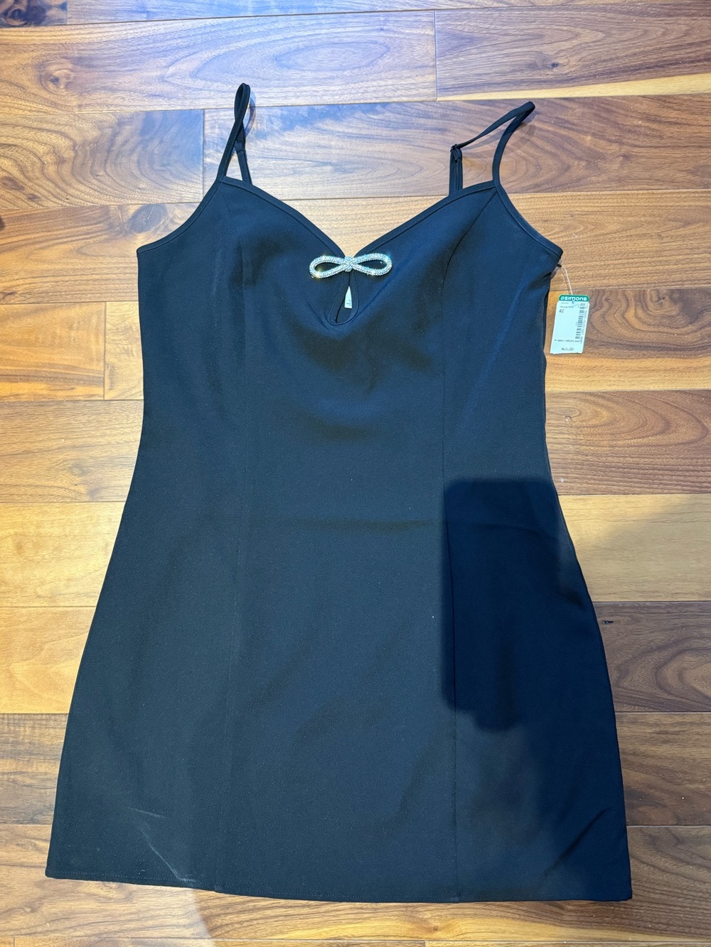 Only Black Spaghetti Strap Dress with Rhinestone Detail